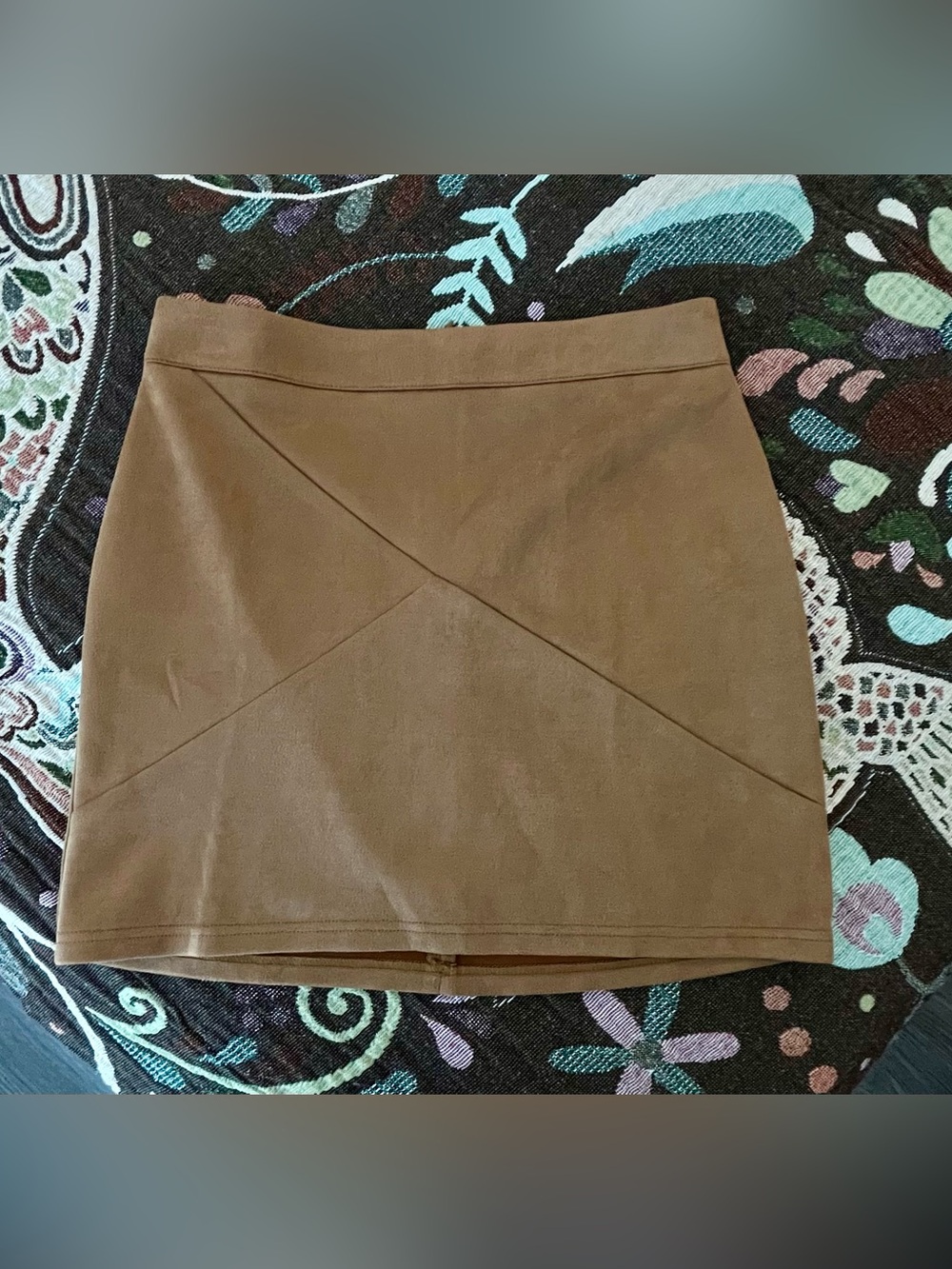 Mango Brown Faux-Suede Panel Mini Skirt